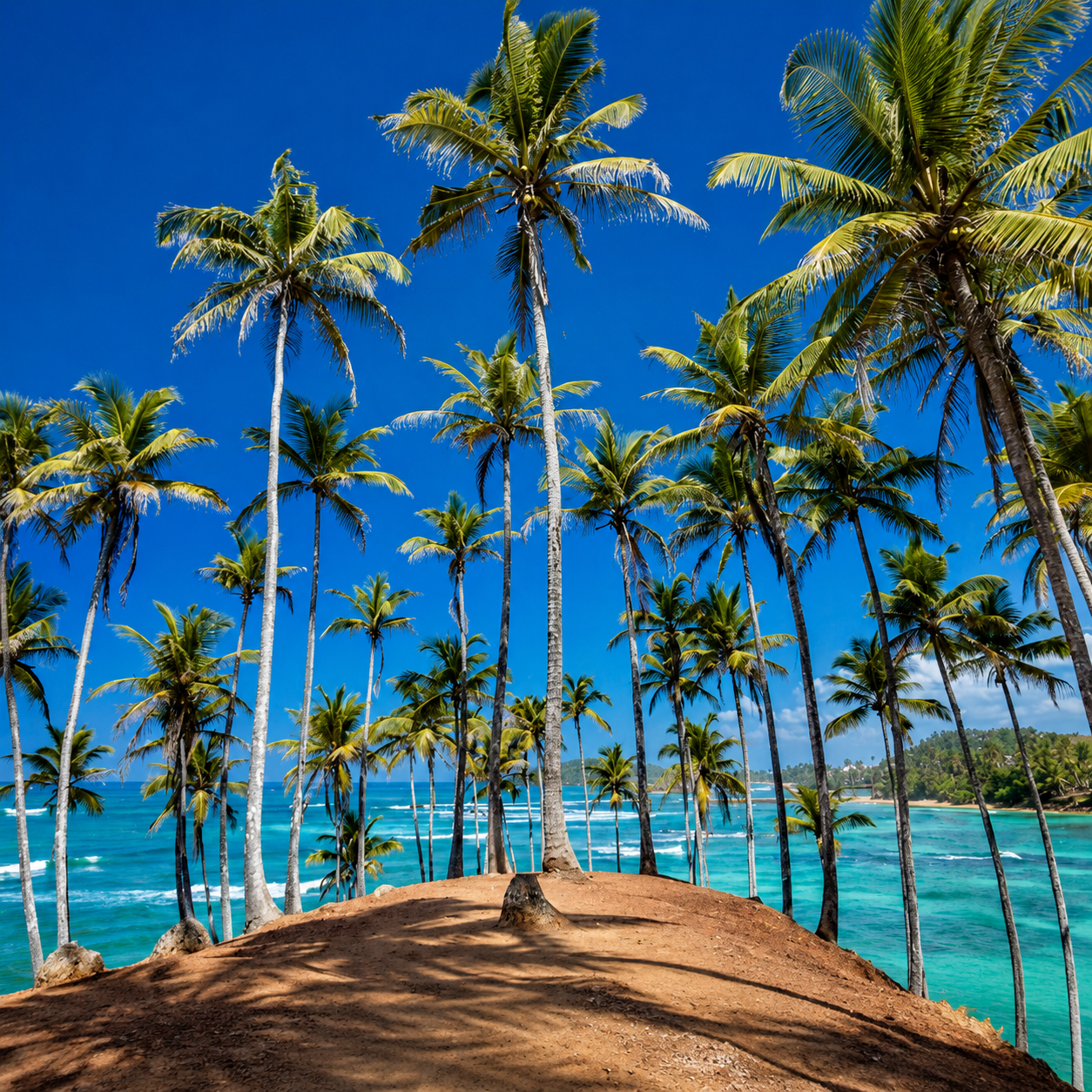 Coconut Tree Hill with palm trees above Mirissa Beach