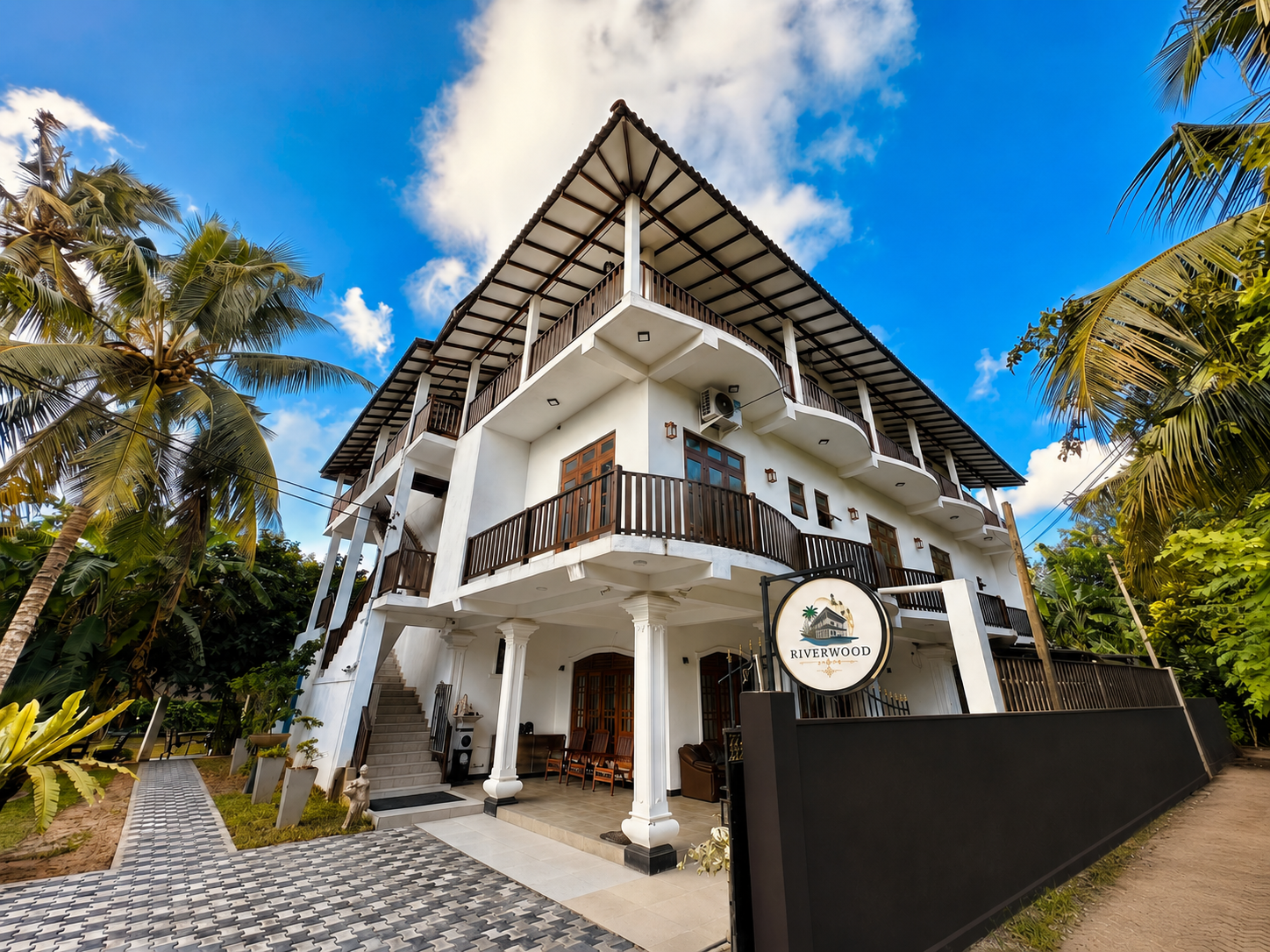 Aerial view of Riverwood Villa beside the river